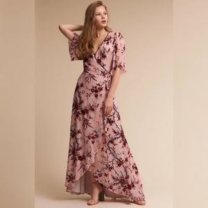 Watters & Watters Burnout Velvet Floral Wrap Maxi Dress Pink Red sz 2 NEW